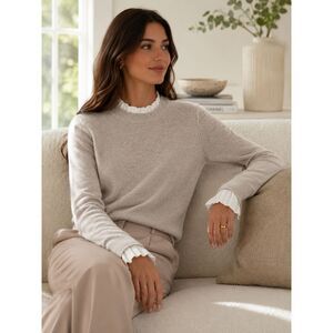 NWT Blush Tan Collar sleeve detail sweater quiet luxury Large Old Money